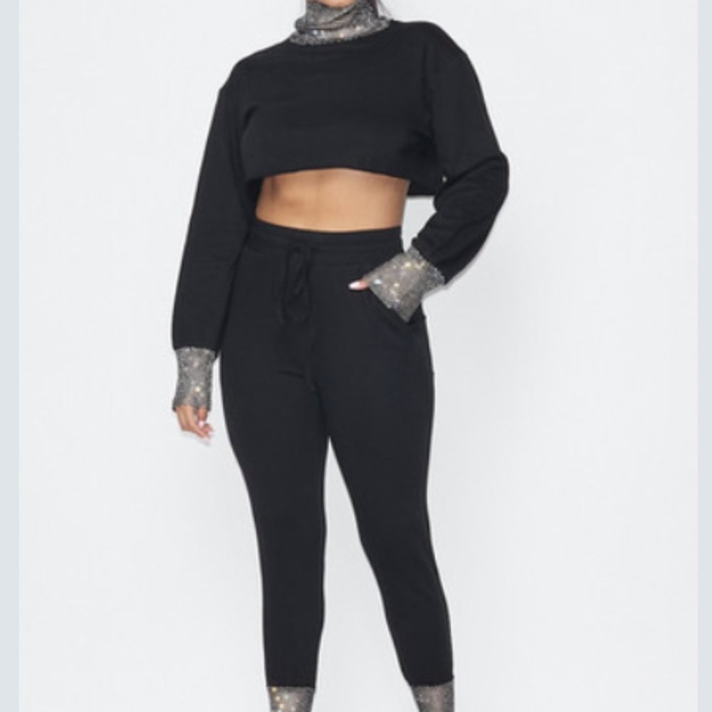 Cute  Bling Mesh jogger Set